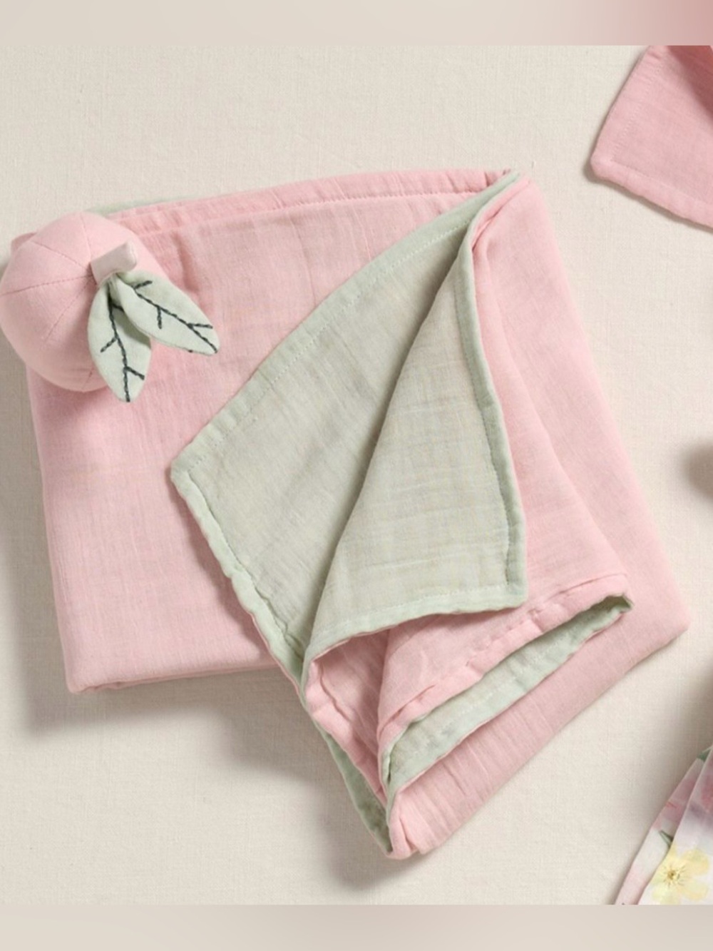 Pottery Barn Kids Peach Blossom Baby Muslin Blanket Pink and Green